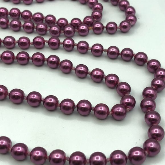 VINTAGE Rockabilly Long Purple Knotted Faux Pearl Bead Retro Necklace Festival - Picture 10 of 13